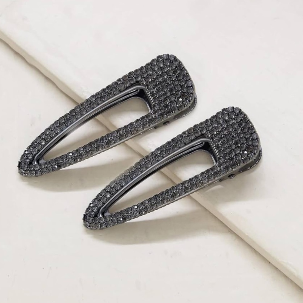 ETTIKA SET OF TWO LARGE HAIR CLIPS GUNMETAL WITH BLACK CRYSTALS NWT